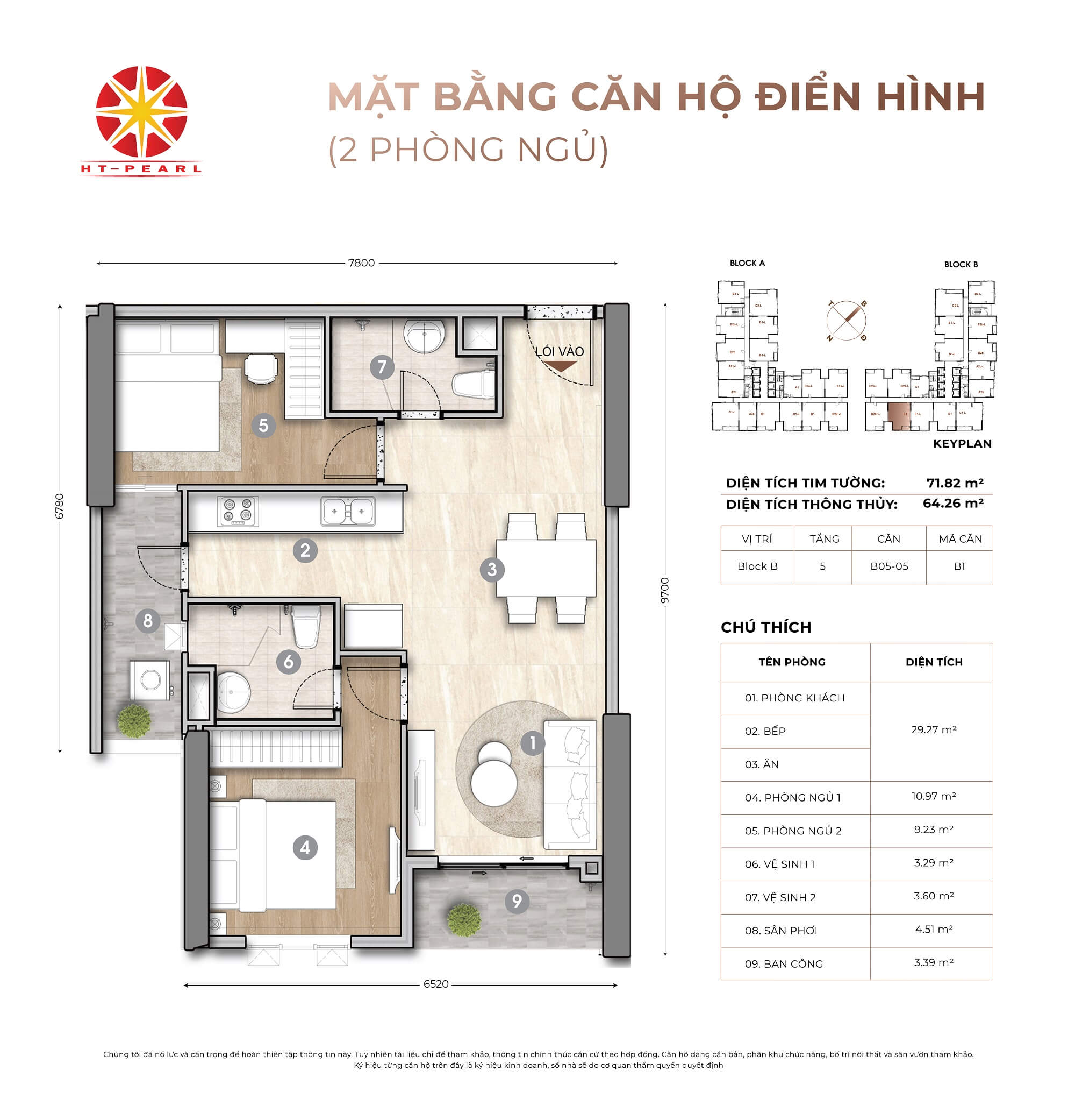 mặt-bằng-căn-2-phòng-ngủ-dự-án-ht-pearl-dĩ-an